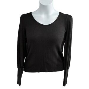 Madewell Black Puff Sleeve Sweater Size M Soft Stretch Knit Statement Sleeve‎